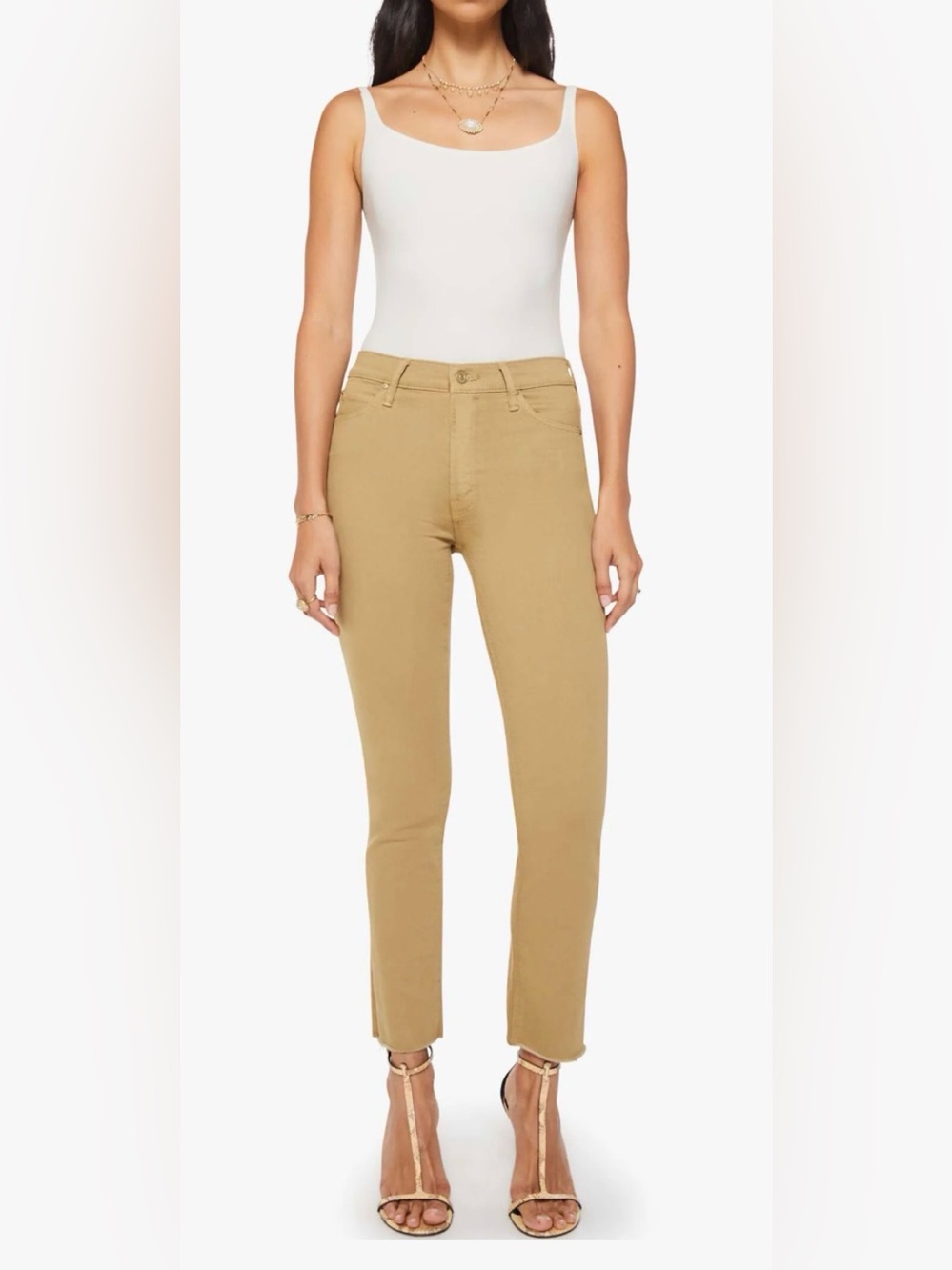 MOTHER: THE MID-RISE DAZZLER ANKLE FRAY play date in prairie sand